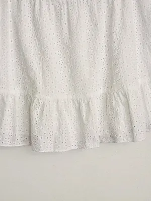 LOFT White Eyelet Ruffle Trim Pull-On Mini Skirt Size Large thumbnail 4