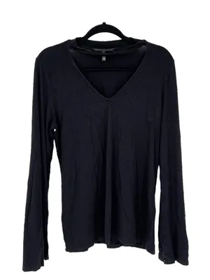White House Black Market Black Long Sleeve Choker Cutout V Neck Knit Top Size XL thumbnail 2