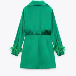 Zara Satin Feather Mini Autumn Wedding Guest Dress‎ Women XL Green Glam Holiday thumbnail 2