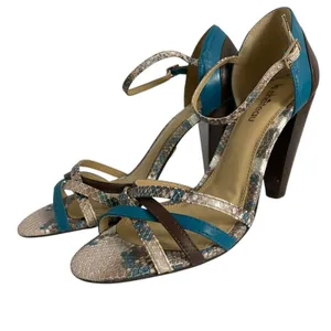Vintage Y2K LE CHATEAU Women's Sandals‎ High Heels Open Toe Sz 7 Crisscross Blue thumbnail 4