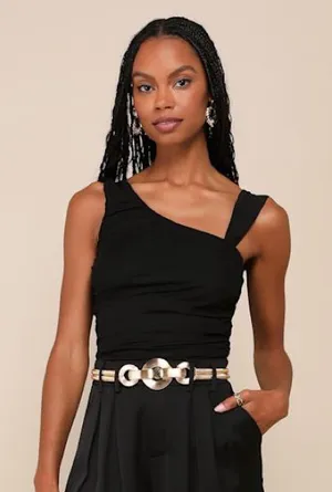 NWT Lulu’s-Beautiful Vision Black Mesh Asymmetrical Top-Size Medium thumbnail 1