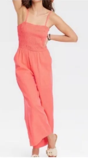 Universal Threads Linen Jumpsuit Size Large Coral Wide Leg thumbnail 1