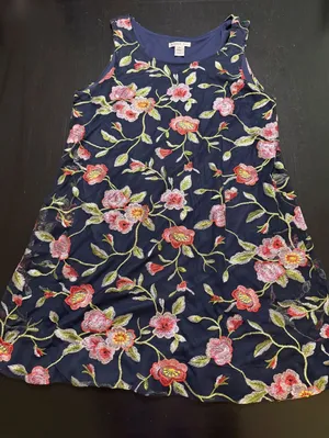 Robbie Bee Navy Blue Floral Embroidered Mesh Sleeveless Shift Dress XL thumbnail 1