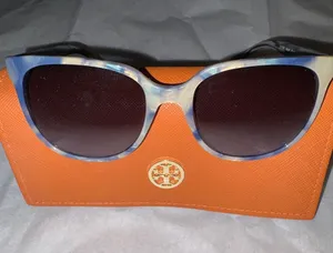 Tory Burch Light Blue Marble Cat-Eye Sunglasses with Dark Lenses thumbnail 1