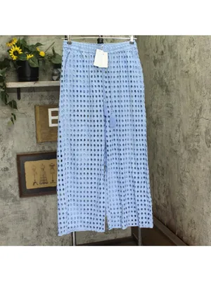 NWT Dotti Womens Cotton Openwork Dot Drawstring-Waist Pants 85289 Light Blue M thumbnail 5