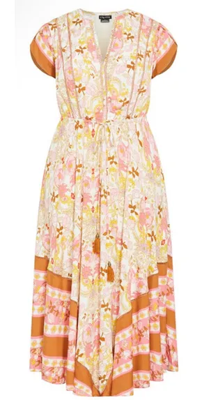 City Chic Maxi Sky Dress Ivory Free Floral Paisley Handkerchief Hem Plus Sz 18 M thumbnail 1