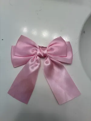 Pink Satin Bow Hair Accessory French Barrette Clip Large Size Statement Piece Kawaii Style Feminine Look Elegant Design Wedding Appropriate thumbnail 2