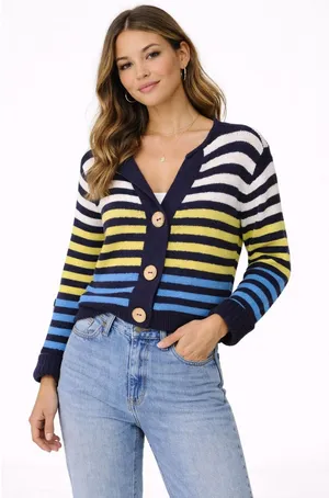 Norm Thompson Vintage Striped Button Front Cardigan Sweater‎ Blue Lagen Artsy thumbnail 1