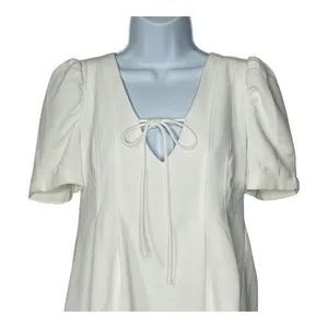 Line & Dot Mini Dress Womens Small White‎ Puff Sleeve Babydoll Tie Front Revolve thumbnail 3