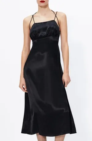 Zara MIDI SLIP SATIN DRESS Straight Neck w/ Spaghetti Straps Black Size S NEW thumbnail 5