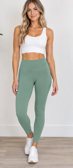 Nike Women's Small Leggings Sage Green High Waist 76% Polyester Workout Gym thumbnail 1