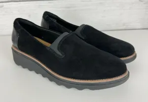 Clarks Collection Loafers Sharon Dolly‎ Black Suede Womens Size 9 Comfort Preppy thumbnail 1