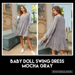 Ces Femme Baby Doll Button Down Swing Dress Mocha Gray Size Small -NWT thumbnail 2