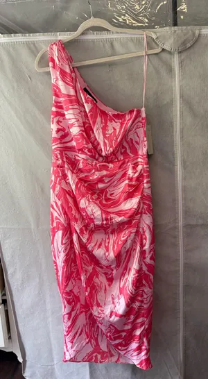 Pink and red marble lizard thicket one shoulder dress thumbnail 1
