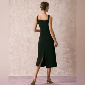Rihoas Black Square Neck Sheath Midi Dress thumbnail 4