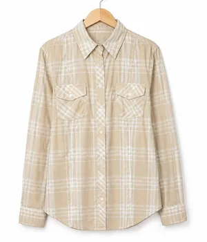 Banana Republic Button Down Shirt Women Medium Tan Plaid Cotton Top Preppy thumbnail 1