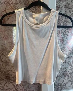 Women’s White Ribbed Cropped Tank Top - H&M thumbnail 1