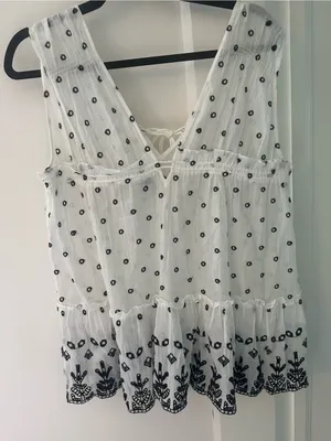 Derek Lam Crosby babydoll top eyelet white navy tie soft and pretty size 10 thumbnail 2