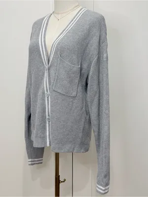 Alo Yoga Tennis Club Cardigan Sweater XS Gray Varsity Preppy Athleisure Chic thumbnail 6