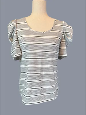 Anne Klein Striped Puff Sleeve Top Size M thumbnail 1