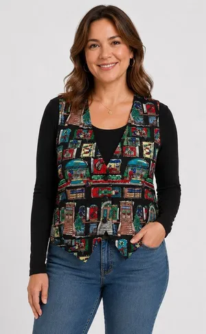 Nicole Miller Vintage 100% Silk Christmas Vest Nutcracker Novelty Womens‎ Medium thumbnail 1