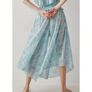 Intimately Free People Blue Floral Smocked Wide Leg Gauze Pants Medium thumbnail 2