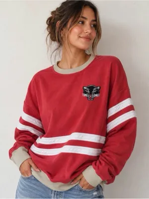Anthropologie Pilcro Pep Rally Oversized Crewneck Sweatshirt XS Red Panther thumbnail 4