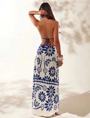 Boutique Boho Cut-Out Maxi Dress Floral Blue thumbnail 4