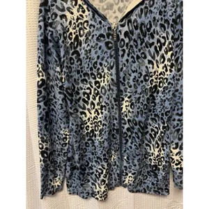 Quacker Factory Blue Leopard Print Full Zip Up Hoodie Size M Sparkle Embellished‎ thumbnail 2