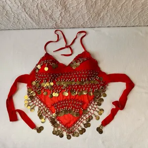 Belly Dance Costume Size M-L Red Golden Coins Halter Top & Hip Scarf thumbnail 13