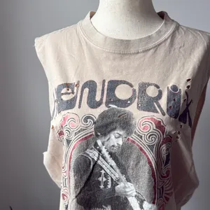Goodie Two Sleeves Women's Sleeveless Muscle Tee in Light Beige Hendrix Graphic Distressed Tank thumbnail 2
