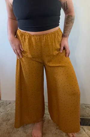 Love Stitch Mustard Ditsy Dot Wide Leg Palazzo Pants M thumbnail 1