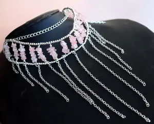 Rose Quartz Fringe Choker Necklace 925 Silver Plated thumbnail 1