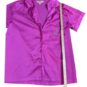 Juicy‎ Couture Magenta Pink Satin Rhinestone Pajama Top Short Sleeve Sz S thumbnail 8