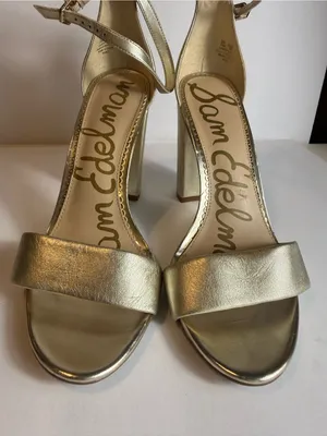 Sam Edelman Yaro Gold metallic Ankle-Strap Block Heel‎ Sandals - Size 10 thumbnail 2