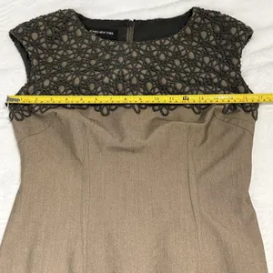 Jones New‎ York Dress Womens 4 Taupe Brown Crochet Lace Yoke Sheath Cap Sleeve thumbnail 8
