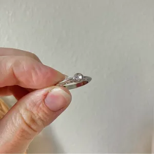 Bezel Silver Knife Edge Diamond Ring Vintage “Tamsin” Inset Simple Stacking Jewelry thumbnail 12