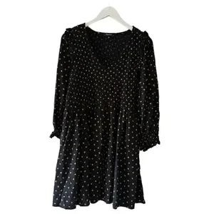 Madewell Black Gold Lucie V-Neck Smocked Mini Oval Dot Baby Doll SZ XL #1862 thumbnail 4