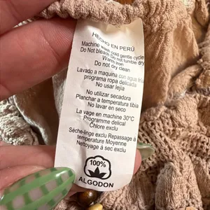 Zoearte Peru Cotton Crochet Smocked Crop Top Boho Off Shoulder Tan NWT thumbnail 4