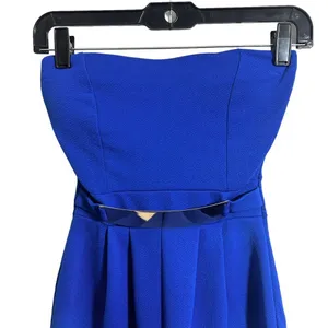 UK2LA Womens Size Small Strapless Short Romper Blue Metal Plate Pleated thumbnail 2