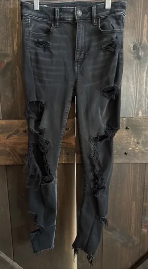 American Eagle Womens 4 Black‎ Next Level Stretch Super High Rise Jeggings thumbnail 1