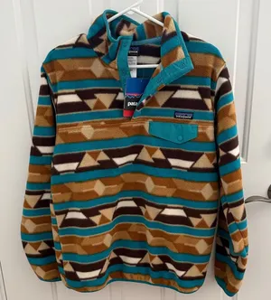 Patagonia Turquoise & Tan Geometric Snap-T Fleece Pullover thumbnail 1