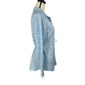 Liz Claiborne Medium Top Floral Button-Up Long Sleeves Lightweight Side Tie Blue thumbnail 4