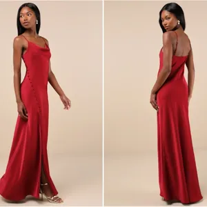 LULU's Sexy Prom Wedding Bridesmaid Satin Elegant Sophisticated Maxi Dress thumbnail 4