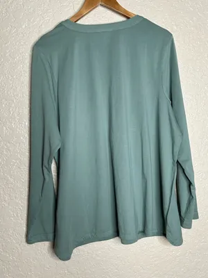 🩷 J. Jill Women Henley Top Large Green Long Sleeve V-Neck Utility Pockets Cotton thumbnail 4