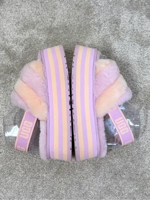 UGG Women’s Disco Stripe Combo Fluff Primrose Pink Slide Flatform 7 thumbnail 7