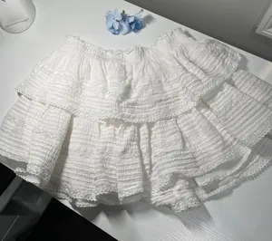 Aerie White Tiered Ruffle Mini Skirt Lace Trim Textured Crinkle Size‎ Medium thumbnail 1