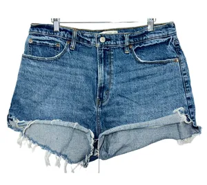NEW Abercrombie & Fitch Curve Love Mom Short High Rise Blue Jean Shorts Sz 14 32 thumbnail 1