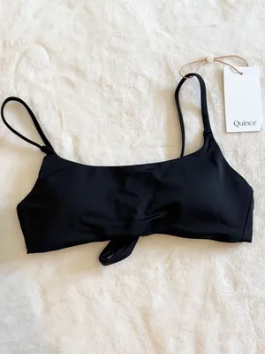 NWT Quince Italian Scoop Neck Bikini Top in Black - Size: Extra Small thumbnail 2
