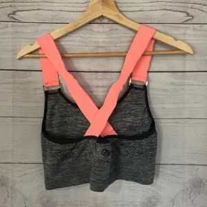 Marika Heathered Black Neon Pink Cross Back Sport‎ Bra Medium Support M thumbnail 2